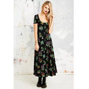Betsey Johnson Black Floral Maxi Short Sleeve Dress for Urban Outfitters XS